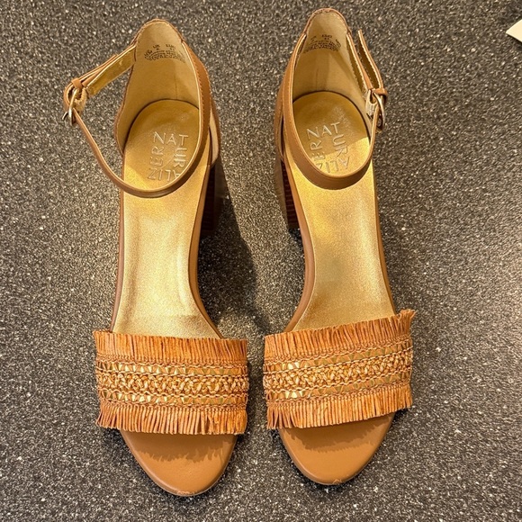 Naturalizer Shoes - Naturalizer Women’s Tan Fringe Block Heeled Sandals - size 10